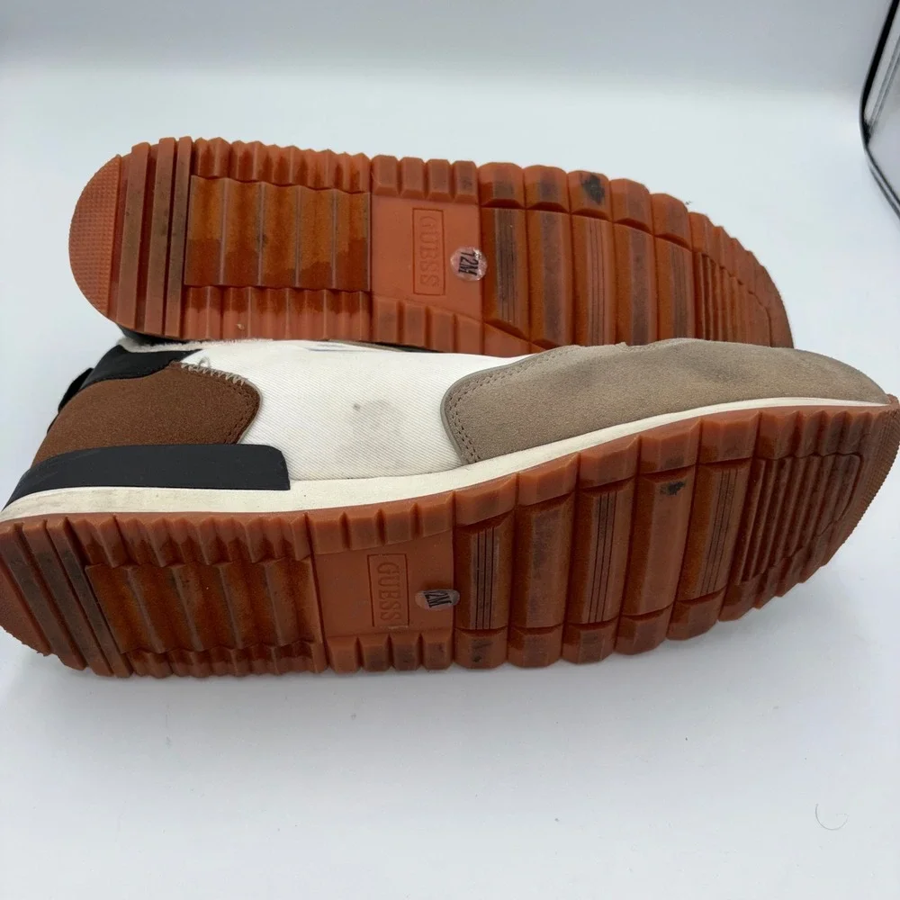 Guess Mens Low Top Sneakers Tan White Brown G Logo Lace Up Shoes Size 12